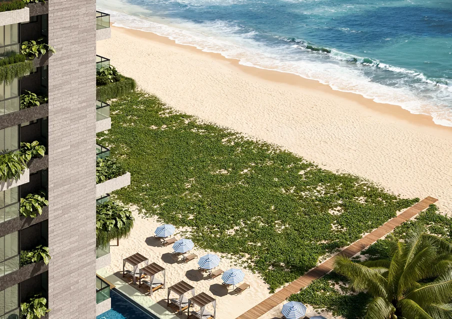 Vista aérea da orla de Guaxuma, onde fica o Edifício Rivage
