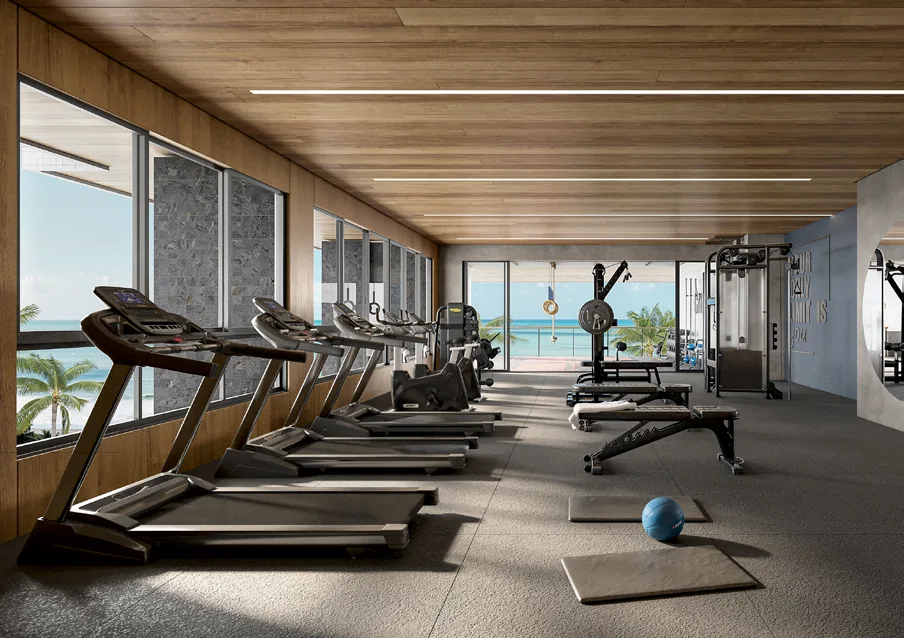 Fitness Center do Rivage com vista para o mar